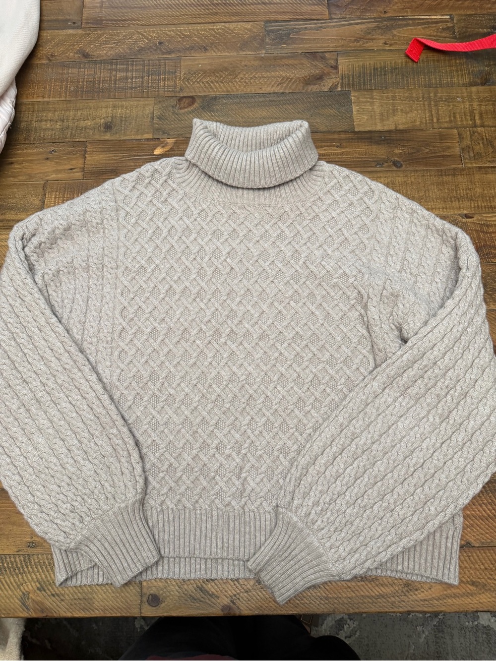 Cyrus Light Gray Cable-Knit Turtleneck Sweater